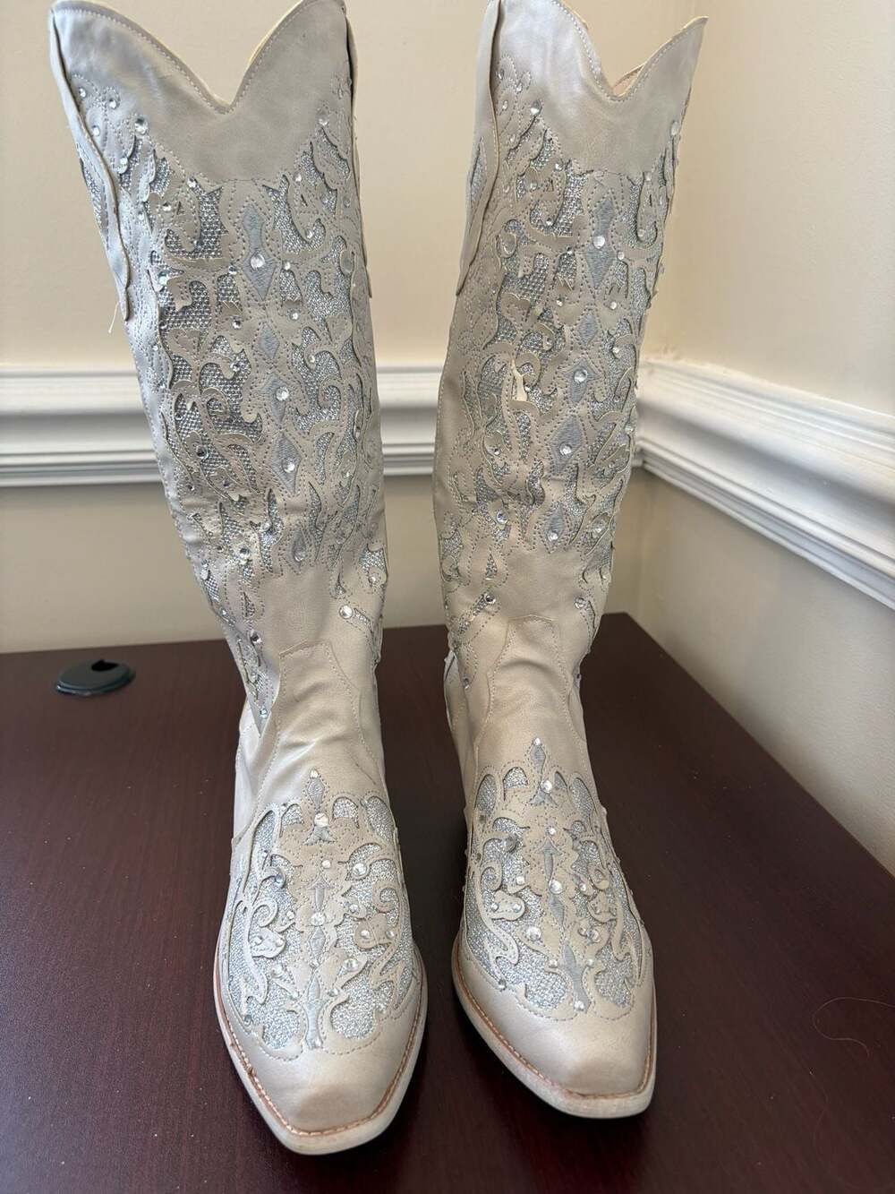 Corral Women's Beige Glitter Inlay and Crystals Western Wedding Boots A3321